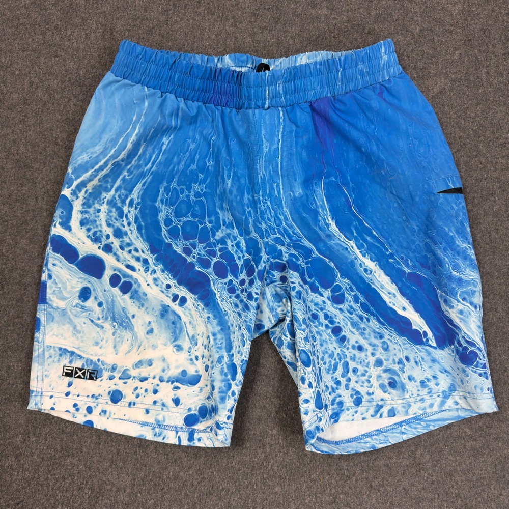 FXR Mens Board Shorts Blue White Water Ripple Print Swim Trunks Size 34